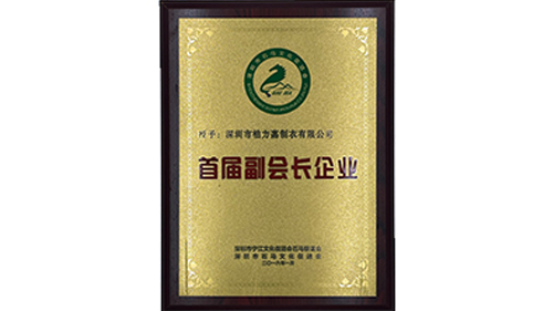 首届副会长企业证书-柏力嘉制衣